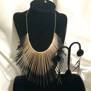 ICING Gold Tone & Black Metal Necklace & Earring Set